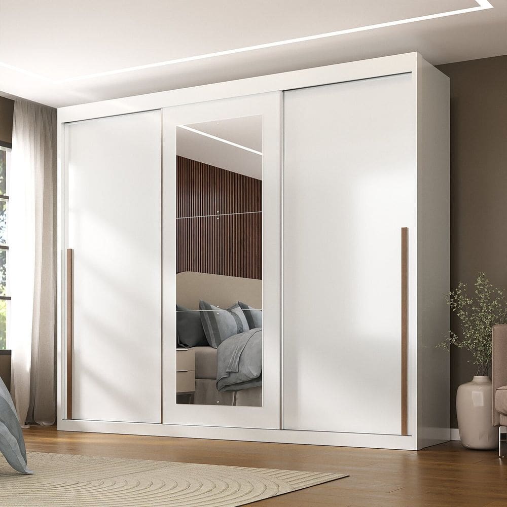 Guarda-Roupa Casal 3 Portas de Correr e 6 Gavetas Spazio Branco