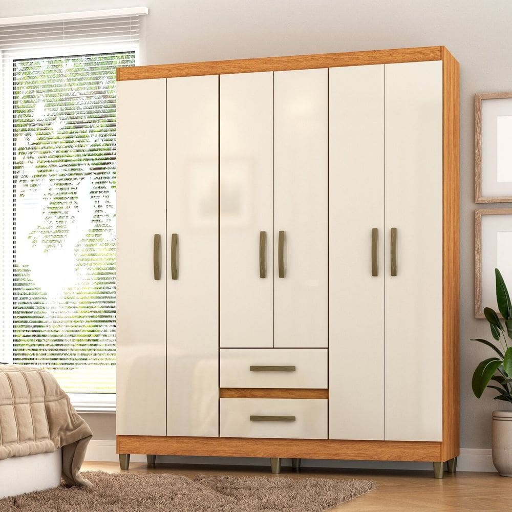 Roupeiro Coimbra 6 Portas 2 Gavetas Cinamomo/Off White