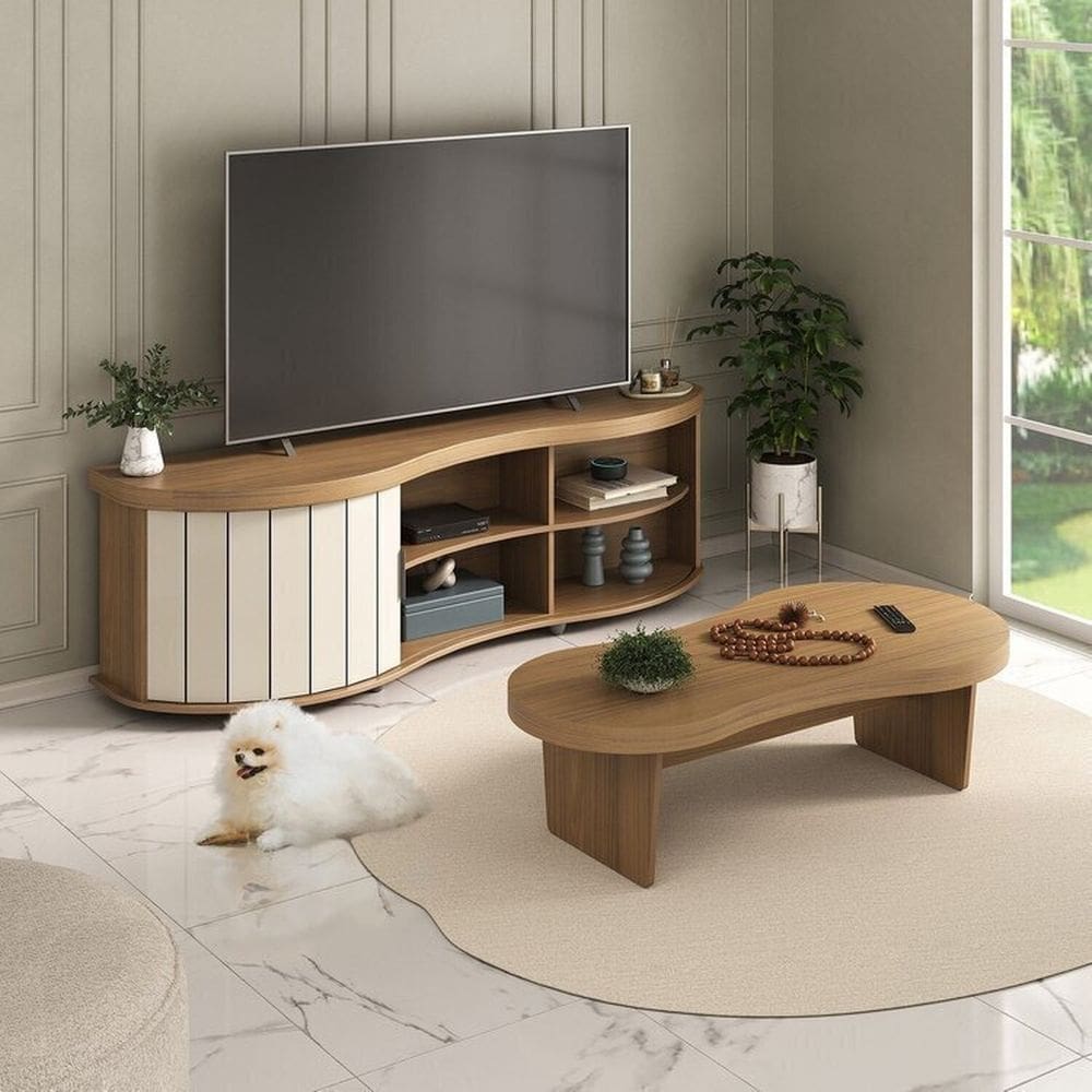Conjunto Rack e Mesa de Centro Magnum Carvalho/Off White
