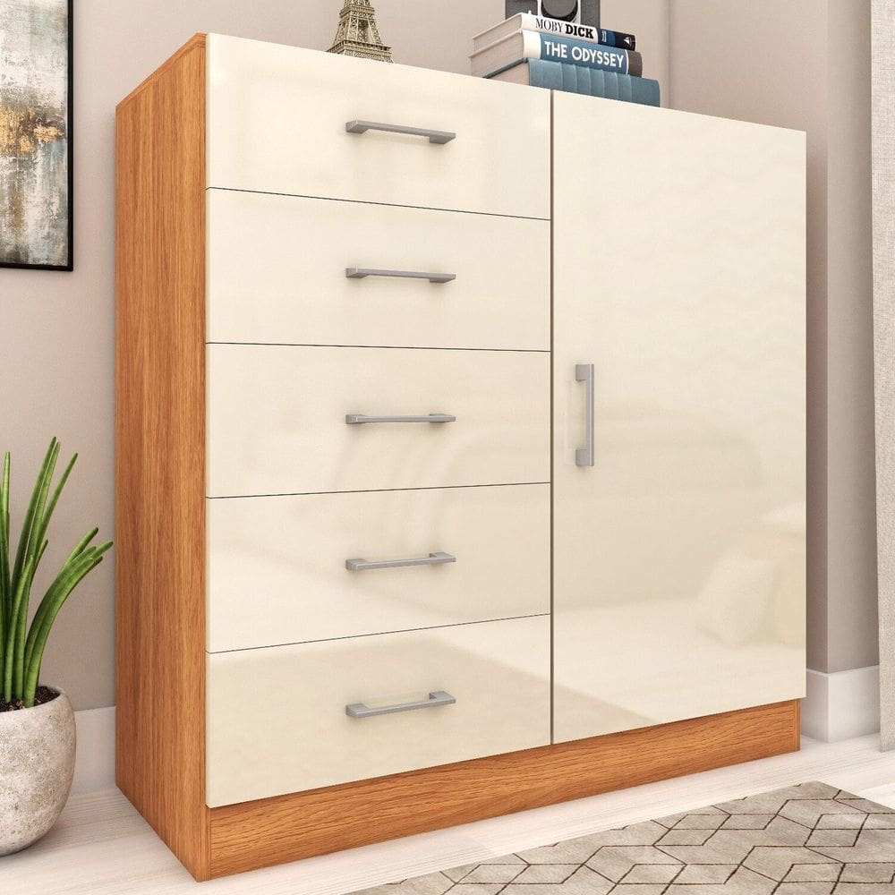 Cômoda para Quarto 1 Porta 5 Gavetas Miami Cinamomo/Off White