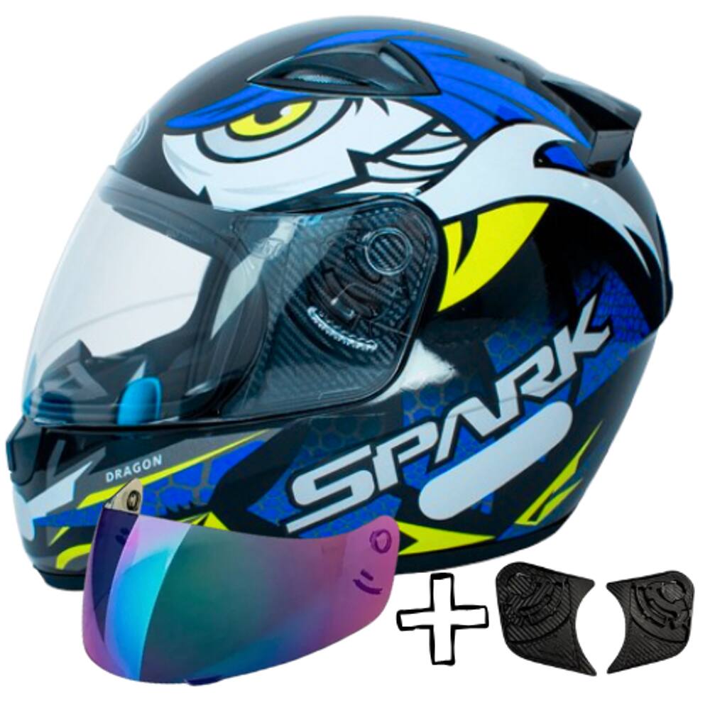 Capacete Moto Fechado Dragon Azul Ebf Com Kit Viseira Camaleão e Reparo