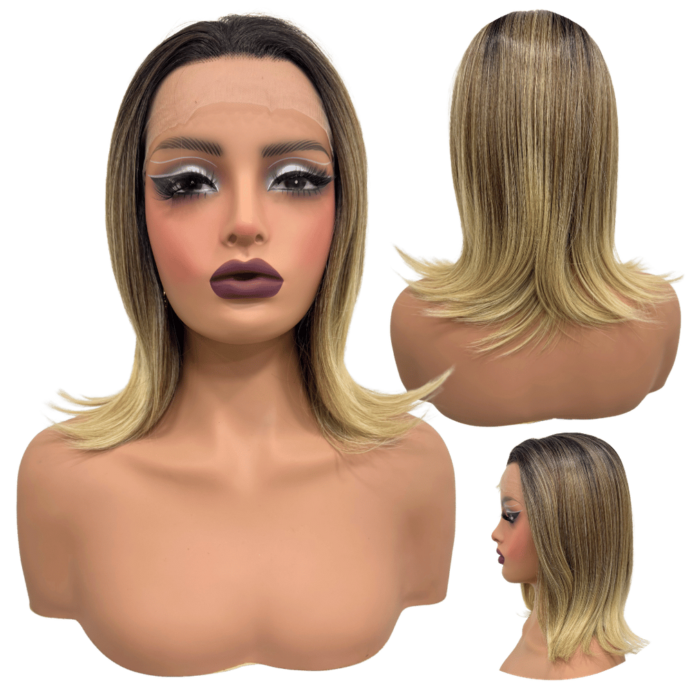 Peruca front lace media curta 13x1 loira ombre TAT4/12/613A