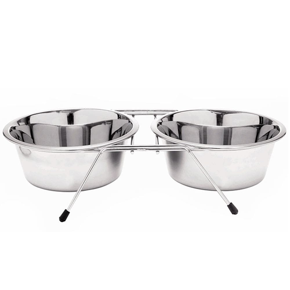 Comedouro Duplo de Inox Suspenso Cães e Gatos 800ml The Pets Brasil