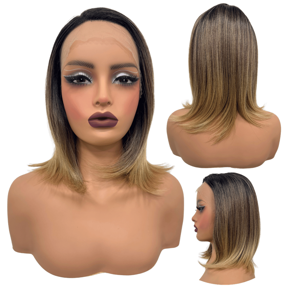 Peruca front lace media curta 13x1 loira ombre RT2/6A/36