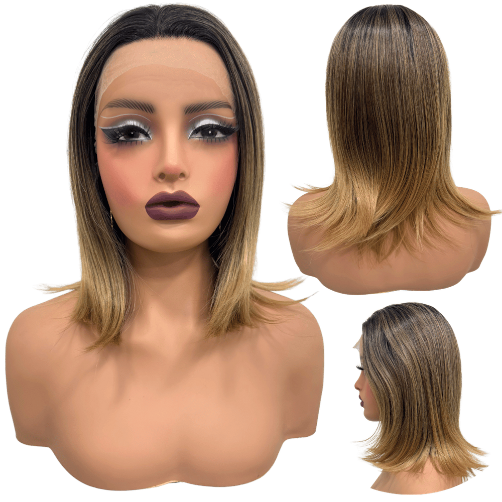 Peruca front lace media curta 13x1 loira ombre RT2/4A/22