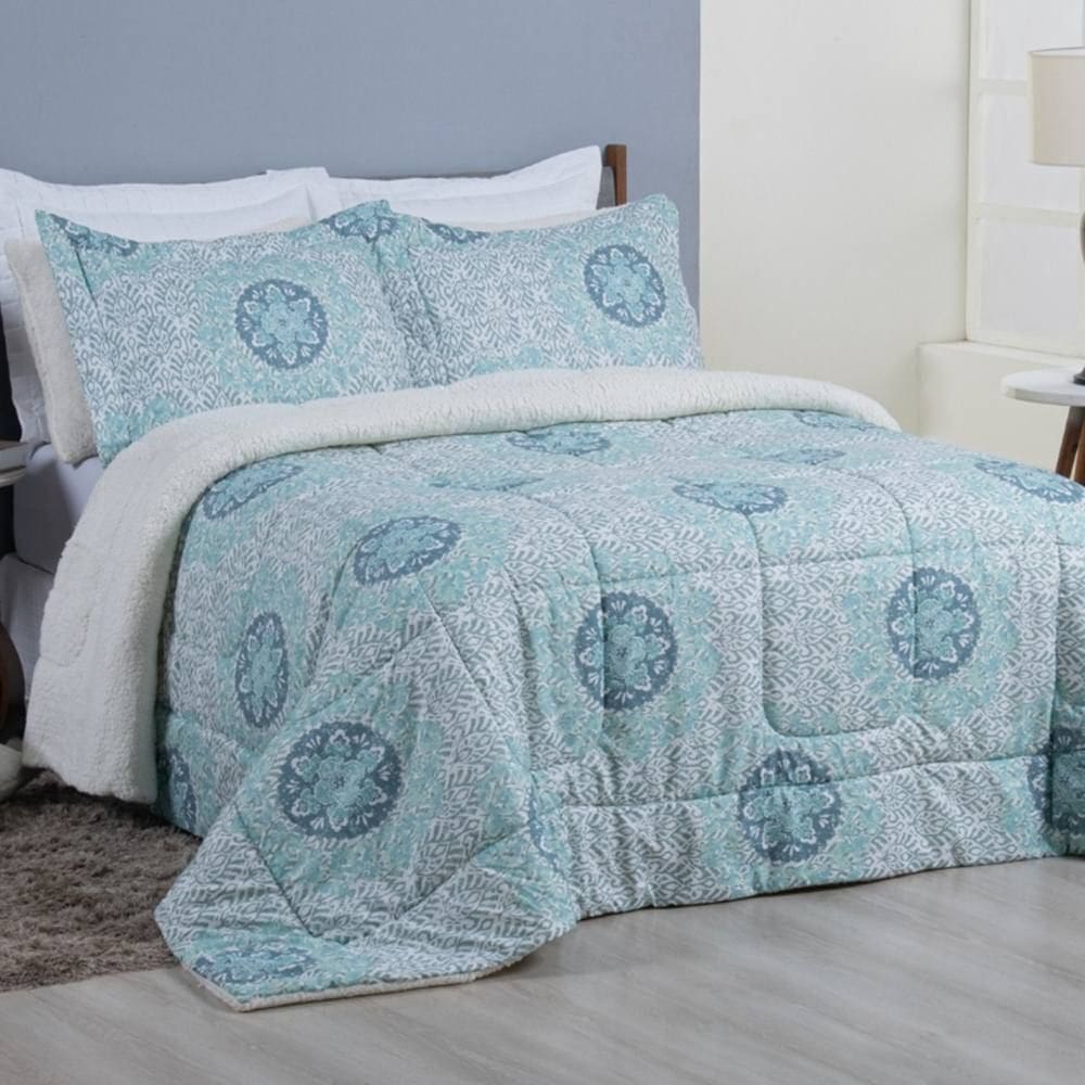 Edredom Solteiro Coberdrom Top Line Hipercal/Sherpa 2 Peças - Lotus - 100% Poliester