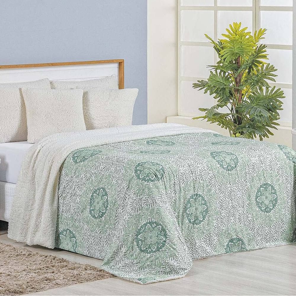 Cobertor Queen Top Line Estampado Hipercal/Sherpa 1 Peça - Lotus - 100% Poliéster