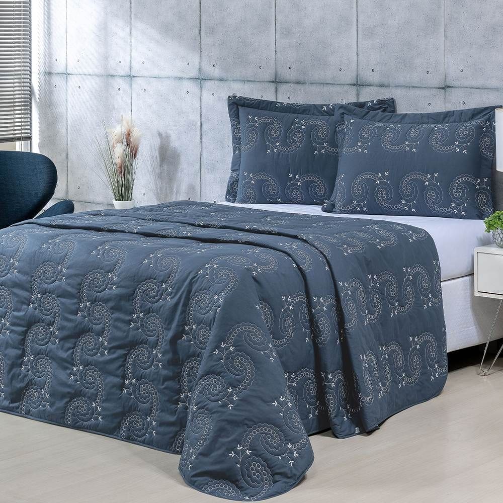 Cobre Leito Queen Mistral Percal 200 Fios Bordado 3 Peças - Topazio