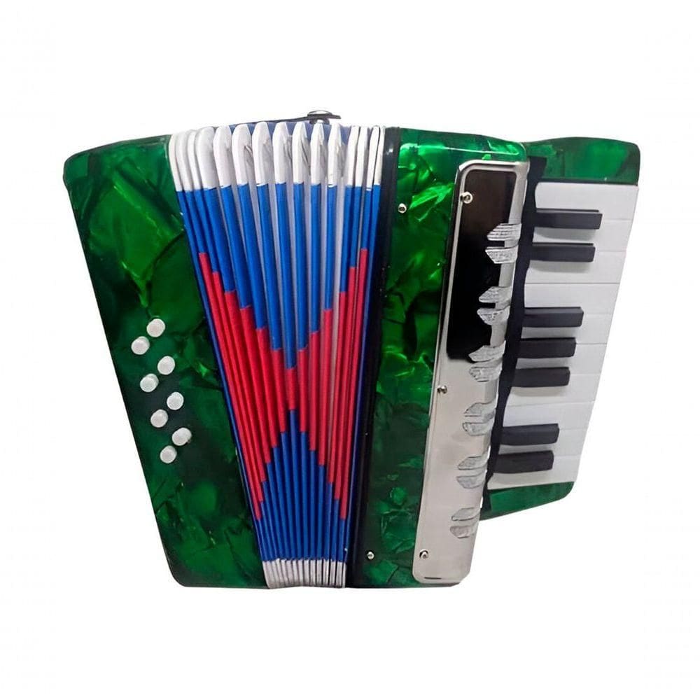 Acordeon Sanfona Infantil Semi Profissional 8 Baixos Verde