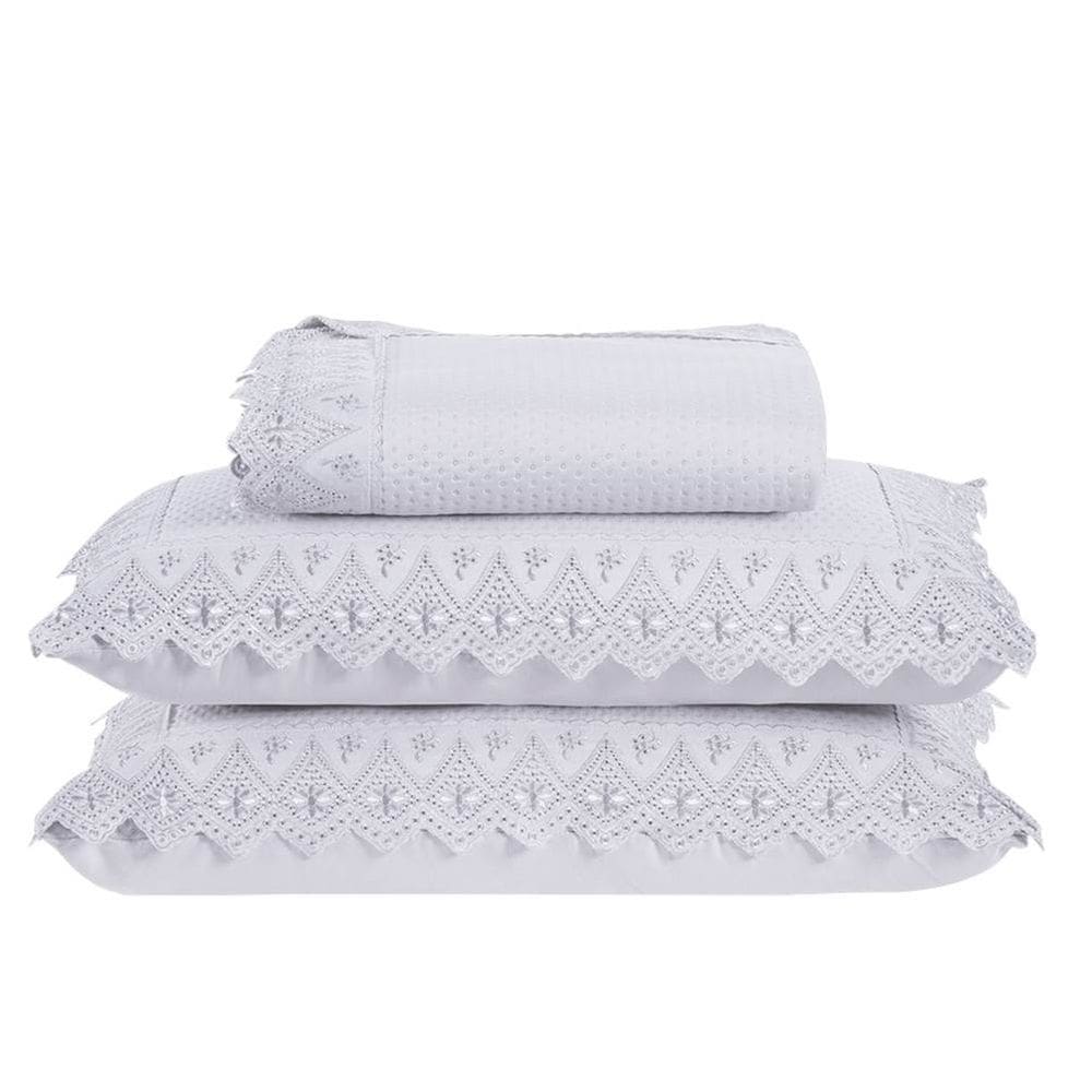 Colcha Queen Home Madrid com Bordado Inglês 300 Fios 3 Peças - Branco