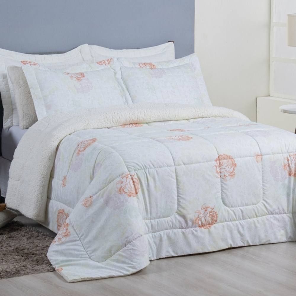 Edredom Queen Coberdrom Top Line Hipercal/Sherpa 3 Peças - Garden - 100% Poliester