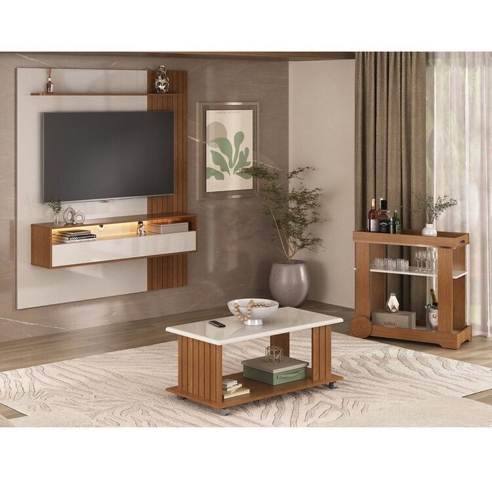 Ambiente Painel para TV e Bar e Mesa de Centro Matisse Cinamomo/Off White