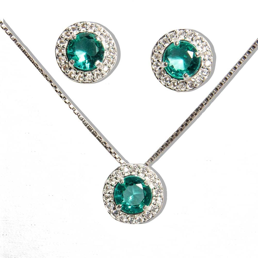 Conjunto Fino Brilhante Esmeralda Zircônia Prata 925