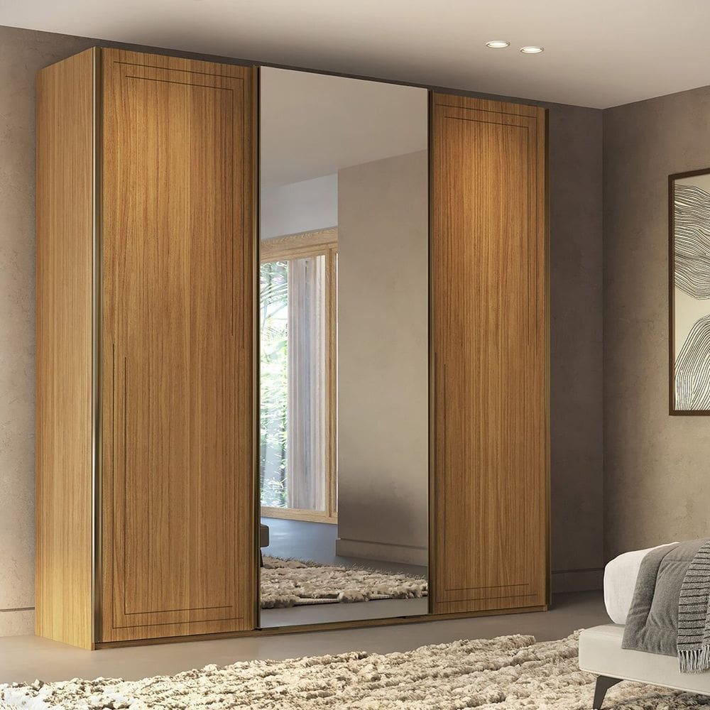 Guarda-Roupa Casal MDF 3 Portas 1 com Espelho 2,27 cm Style Freijó