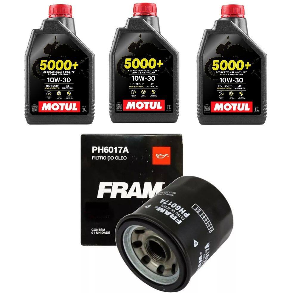 Kit 3 Óleos Motul 5000+ 10W30 4T 1L 665 + 1 Filtro FRAM CB 500F 14-17 CB 500x 14-18 CBR 500 13-18