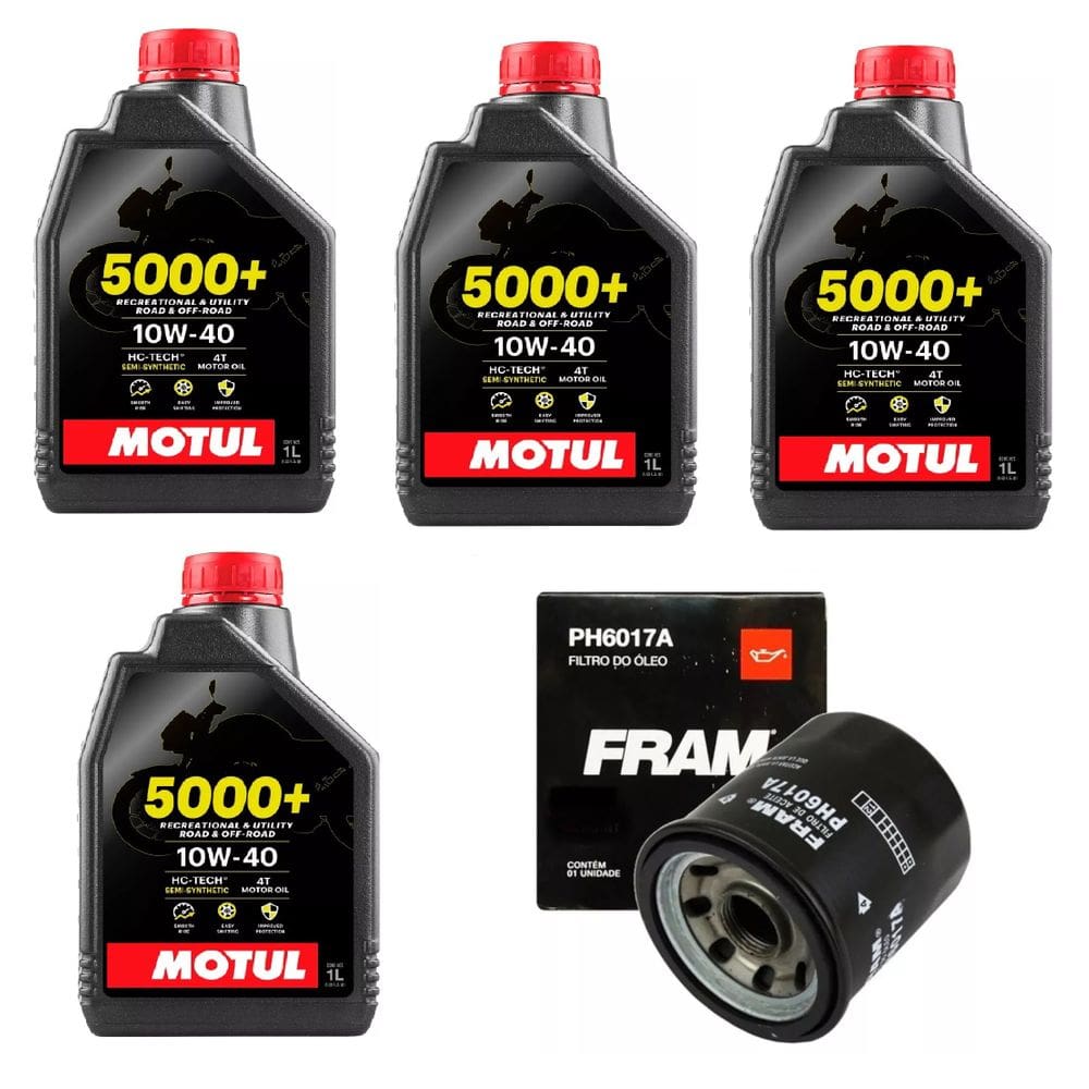 KIT TROCA ÓLEO 4x MOTUL 5000+ 10W40 4T + 1 FILTRO FRAM MT03 MT09 MT07 R3 NINJA 300 400 Zx6r Z750 Vulcan 900 TIGER 1050