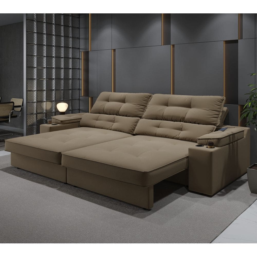 Sofá Santiago 2,30m (L) com Carregador USB e Porta Copos Retrátil e Reclinável