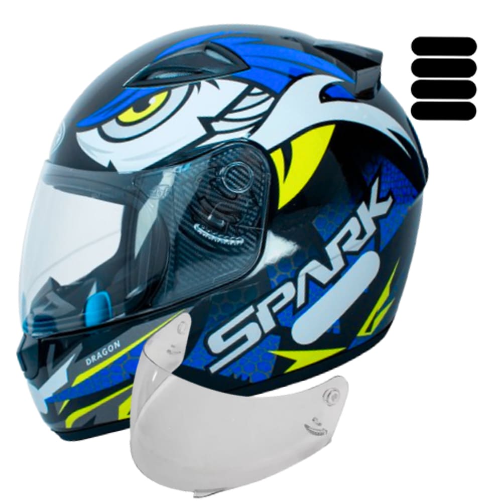 Capacete Dragon Azul Ebf Moto Mais Viseira Cristal e Adesivo Extra