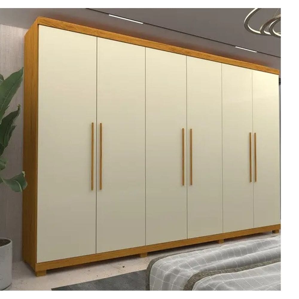 Guarda Roupa 2,73 Gelius Absolut New 6 Portas com Pés Naturale/Off White - MDF