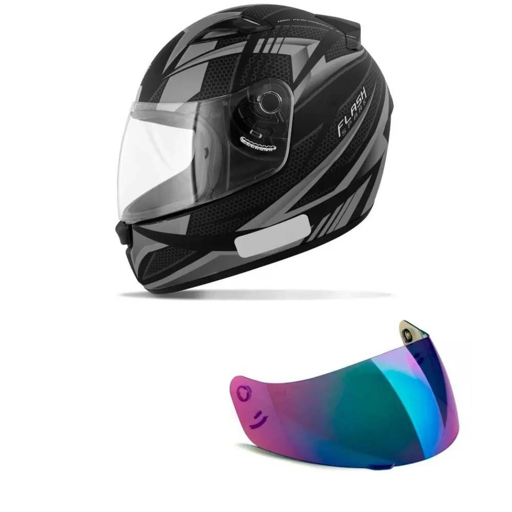 Capacete Ebf New Spark Flash Preto e Prata Mais Viseira Camaleão