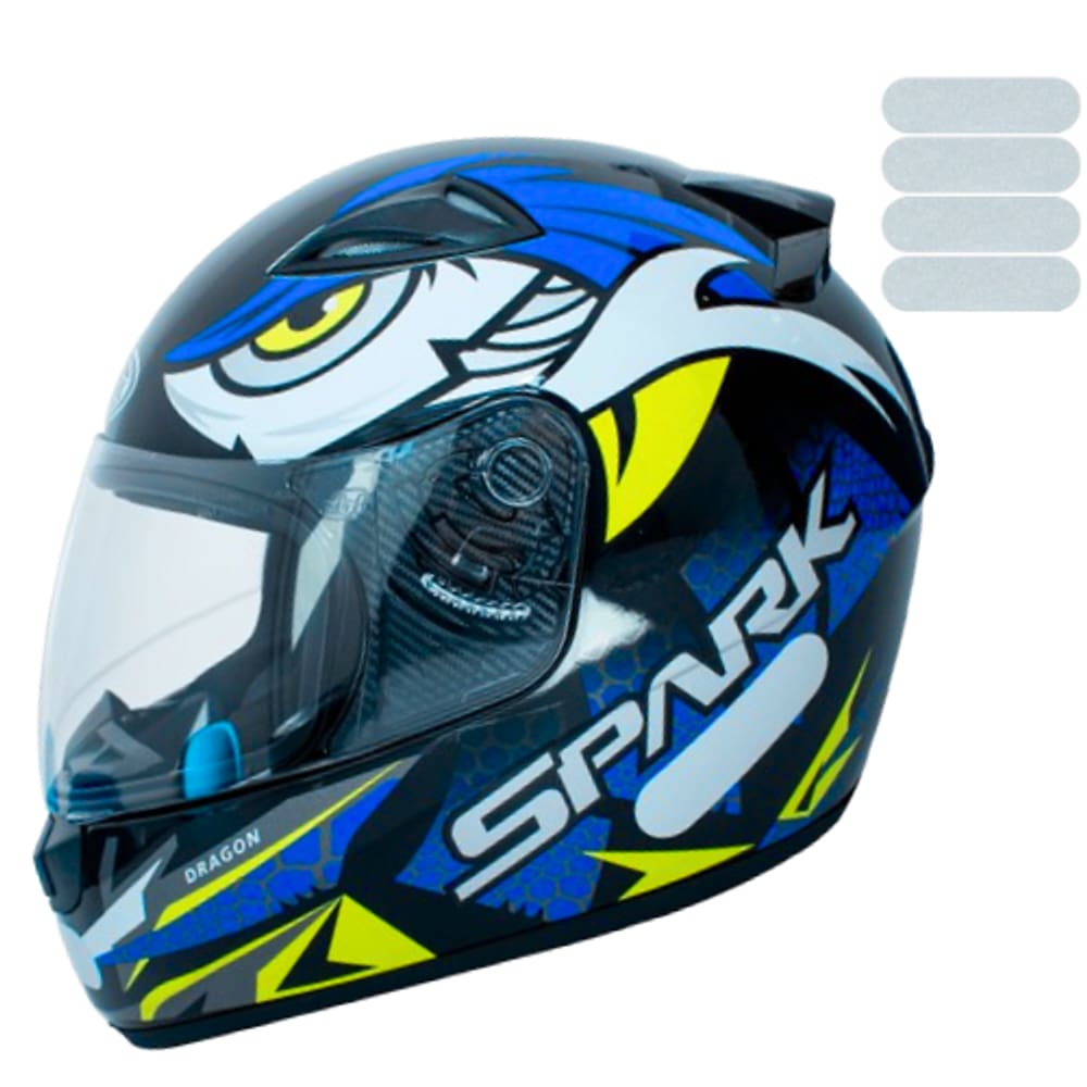 Capacete Masculino Moto Ebf Dragon Spark Azul Mais Adesivo Branco