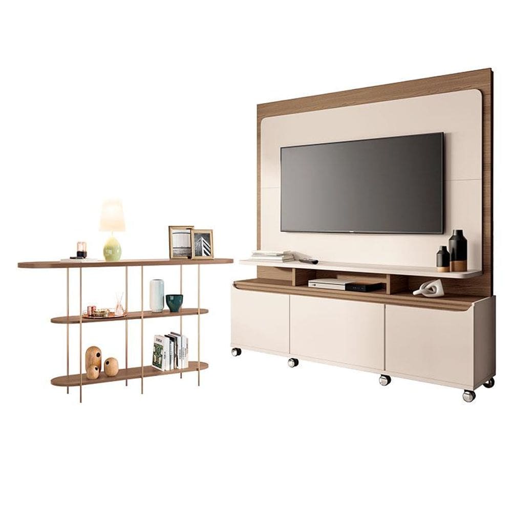Estante Home Theater Quantum e Aparador Infinity Off White Castanho – HB Móveis
