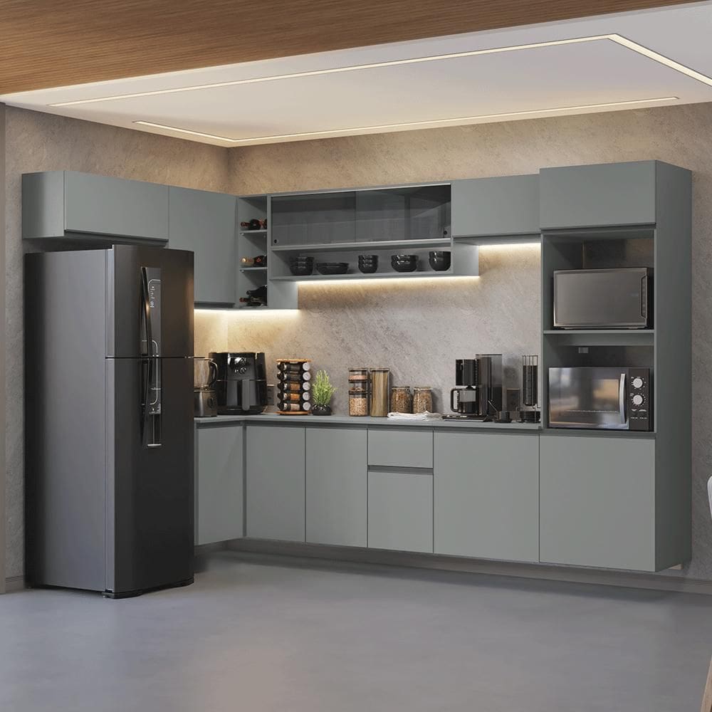 Armário de Cozinha Compacta de Canto Suspenso 465cm Cinza Nice Madesa 03