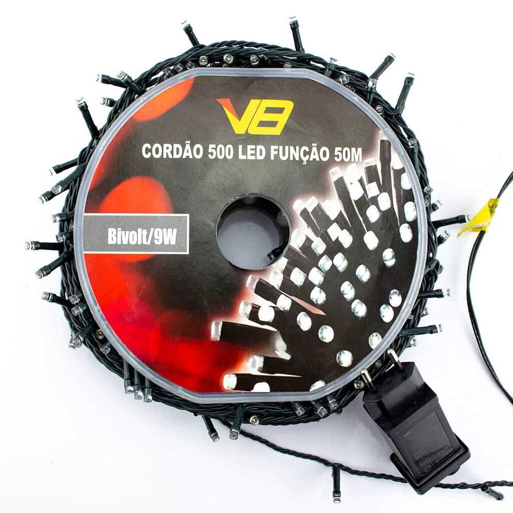 Cordão Natal Pisca 8 Funções 500 Leds 50m Branco Quente Bivolt Uso Externo 14756-PL