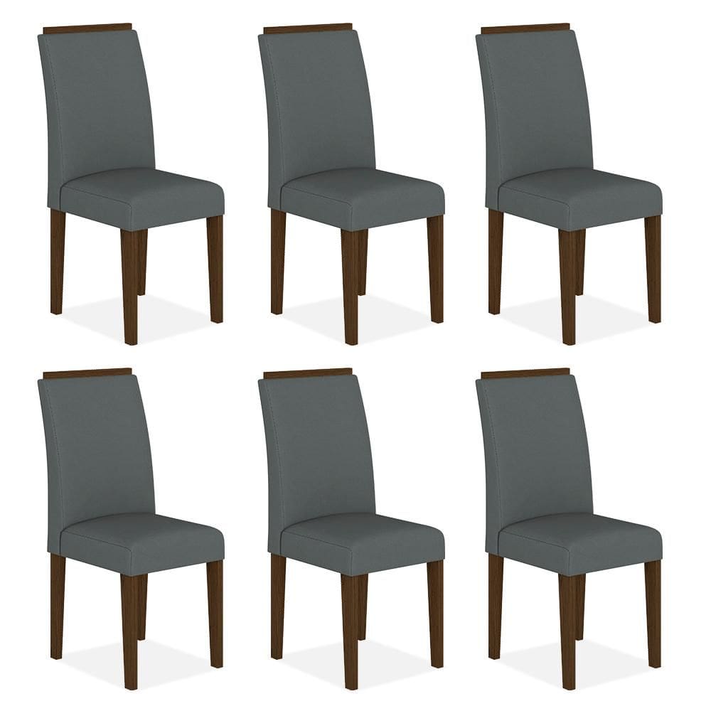 Kit 6 Cadeiras Estofadas Londres Imbuia/cinza - Moveis Arapongas