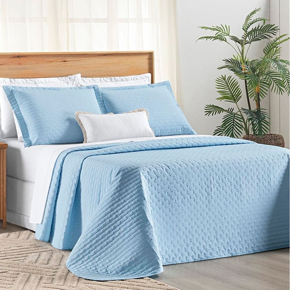 Cobre Leito King Verity 200 Fios Bordado 3 Peças - Céu