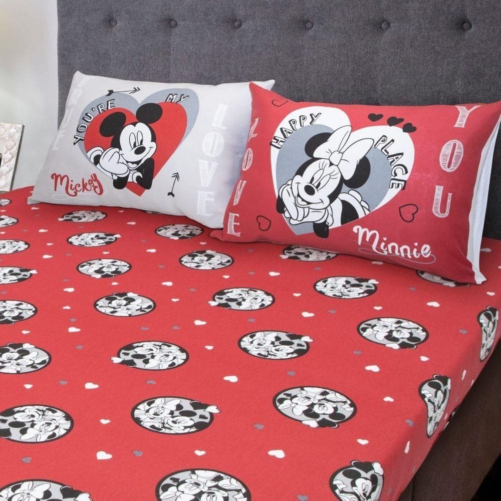 Jogo Cama Casal Minnie Mickey Love Disney 3 Pçs C/ Elástico