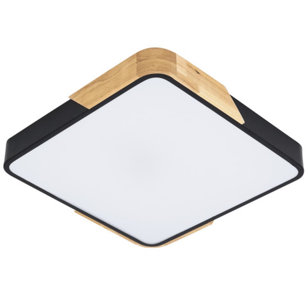 Plafon Quadrado Preto com Detalhe Estilo Madeira 50cm Led 36W 3 em 1 Bivolt