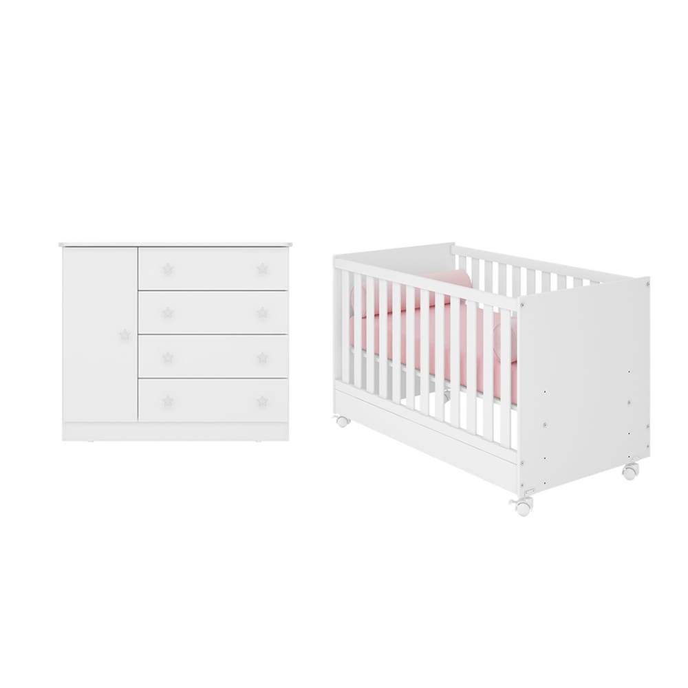Cômoda Infantil Doce Sonho + Berço Americano Combinação Perfeita - Qmovi