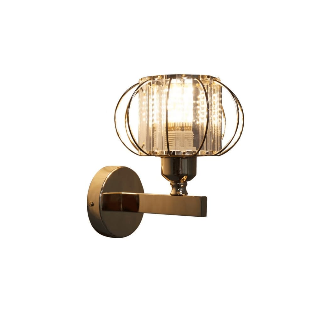 Arandela Metal e Cristal Dourado Redonda 1E27 14,5cm