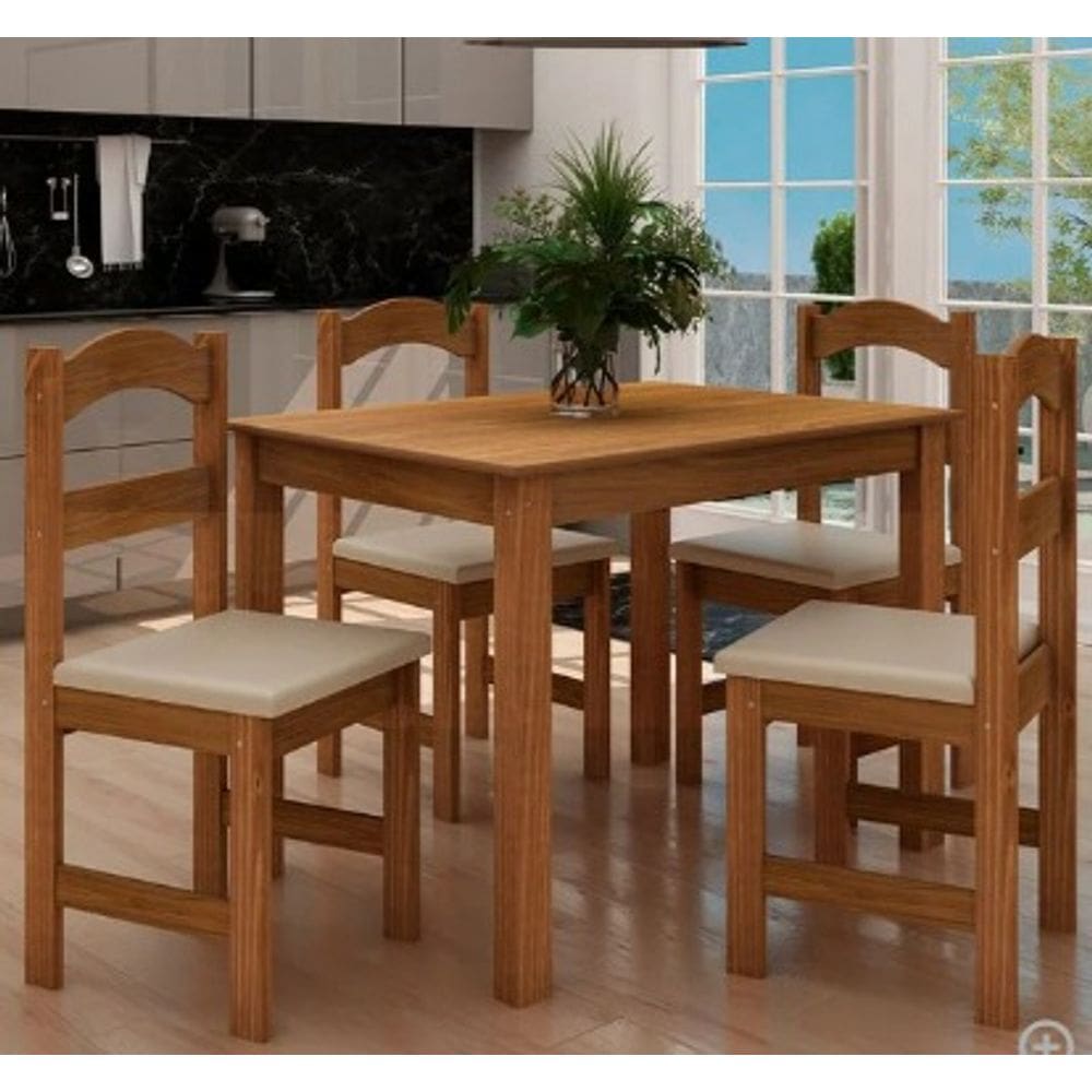 Mesa com 4 Cadeiras madeira - Praiana Arauna Freijó mod02
