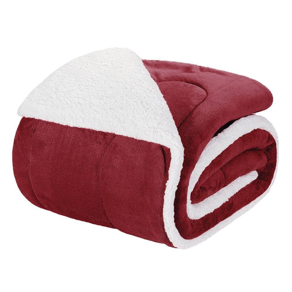 Edredom Queen Coberdrom Noruega Sherpa/Mantinha 1 Peça - Vinho - Flanel 100% poliester