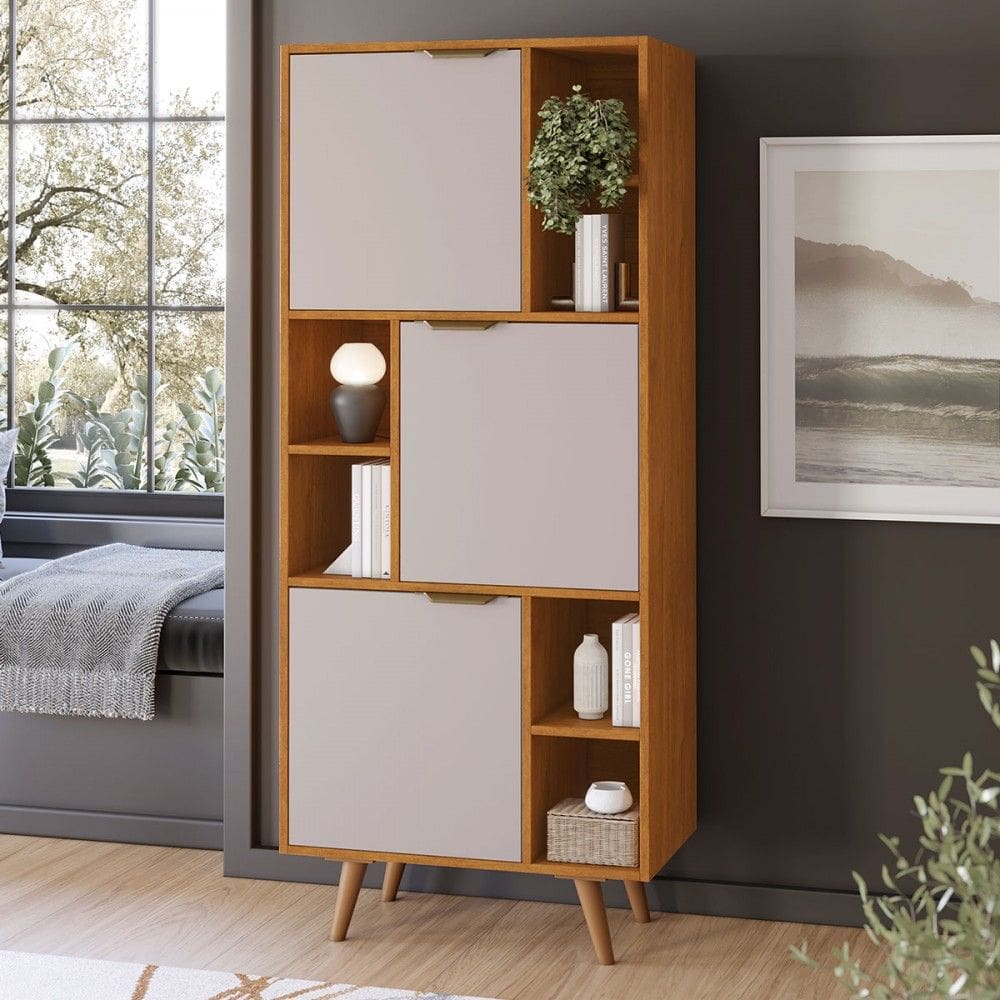 Estante para Livros Office Aliança Candian 3 Portas Cinamomo/Off White - Jcm Móveis