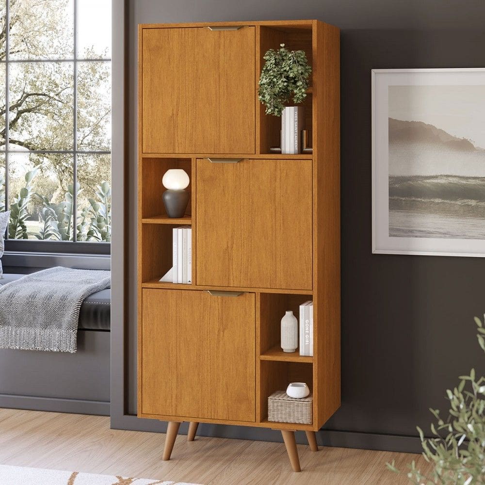 Estante para Livros Office Aliança Candian 3 Portas Cinamomo - Jcm Móveis