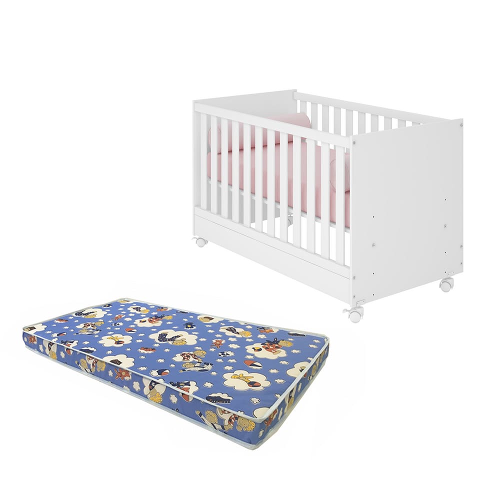 Proteção e Carinho em Cada Detalhe Berço Infantil Mini Cama + Colchão Ortobom Branco - Qmovi