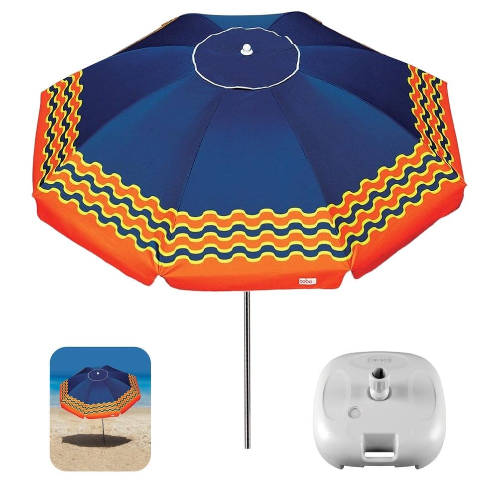 Kit Guarda Sol 2,5m Articulado Alumínio Sombreiro Ibiza Azul Marinho Base Plástica Branco - Tobee