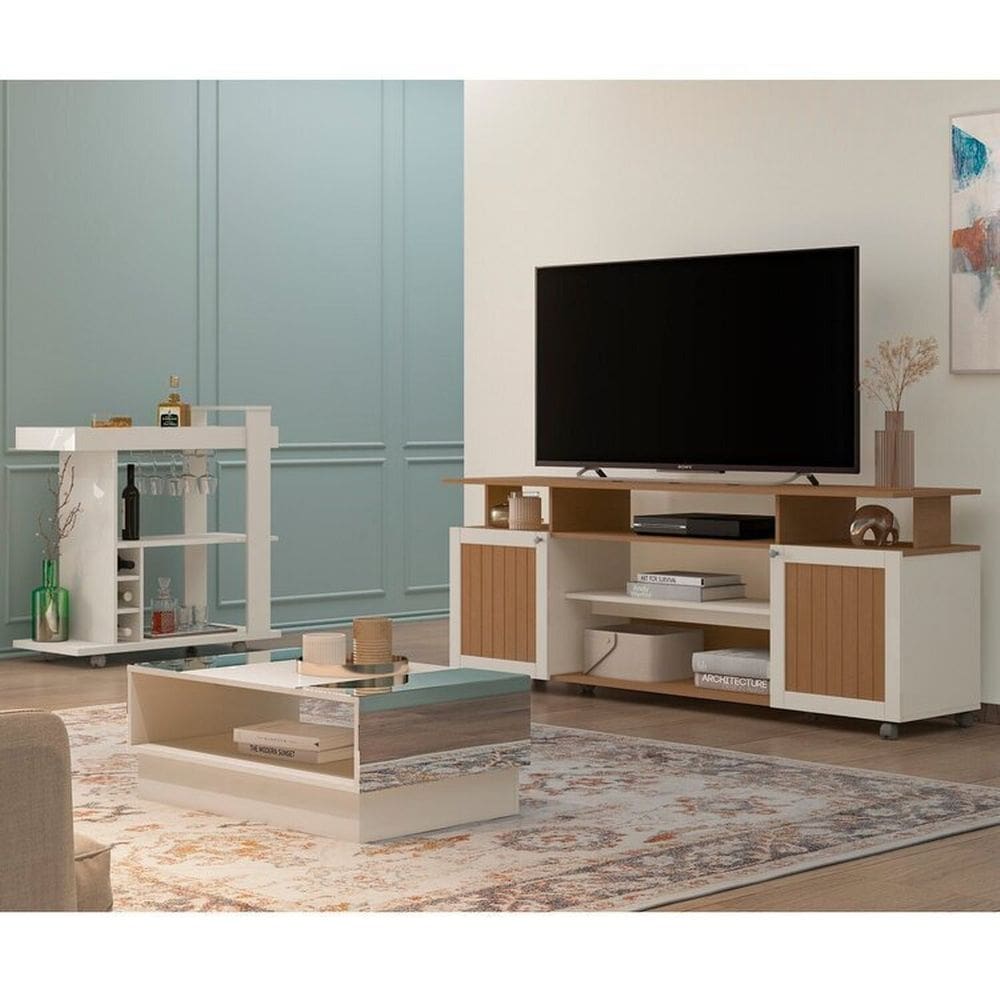 Kit para sala de estar Rack e Bar e Mesa de Centro Ipanema Cinamomo/Off White