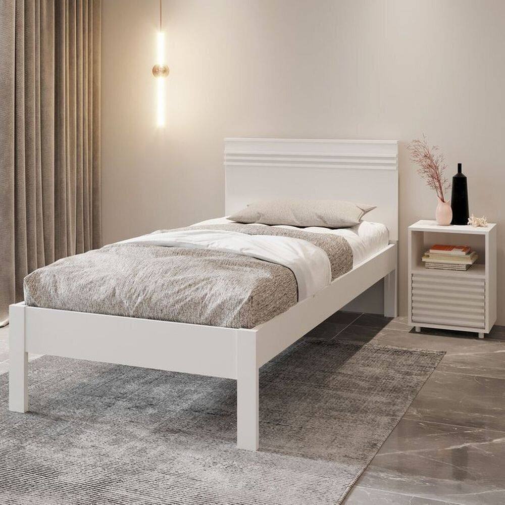 Conjunto Cama Solteiro com 1 Mesa de Cabeceira Branco