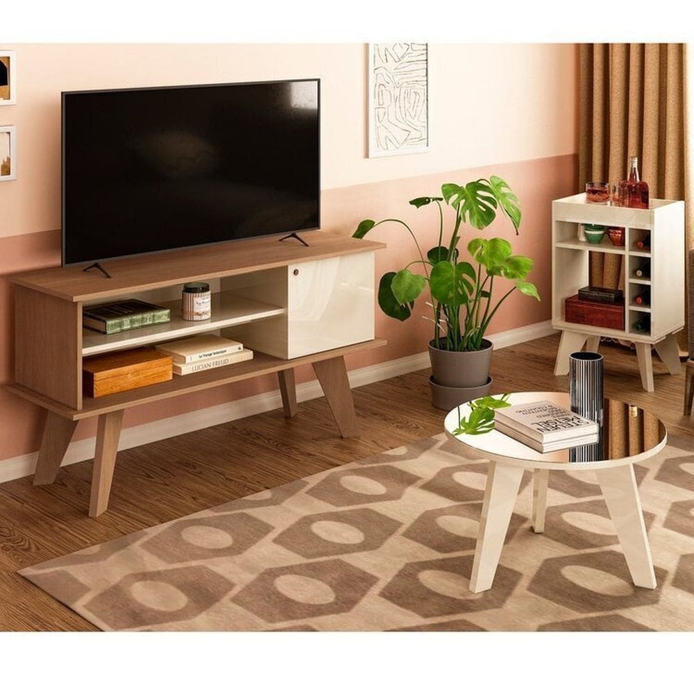 Kit para sala de estar Rack e Mesa de centro e Bar Frank Cinamomo/Off White