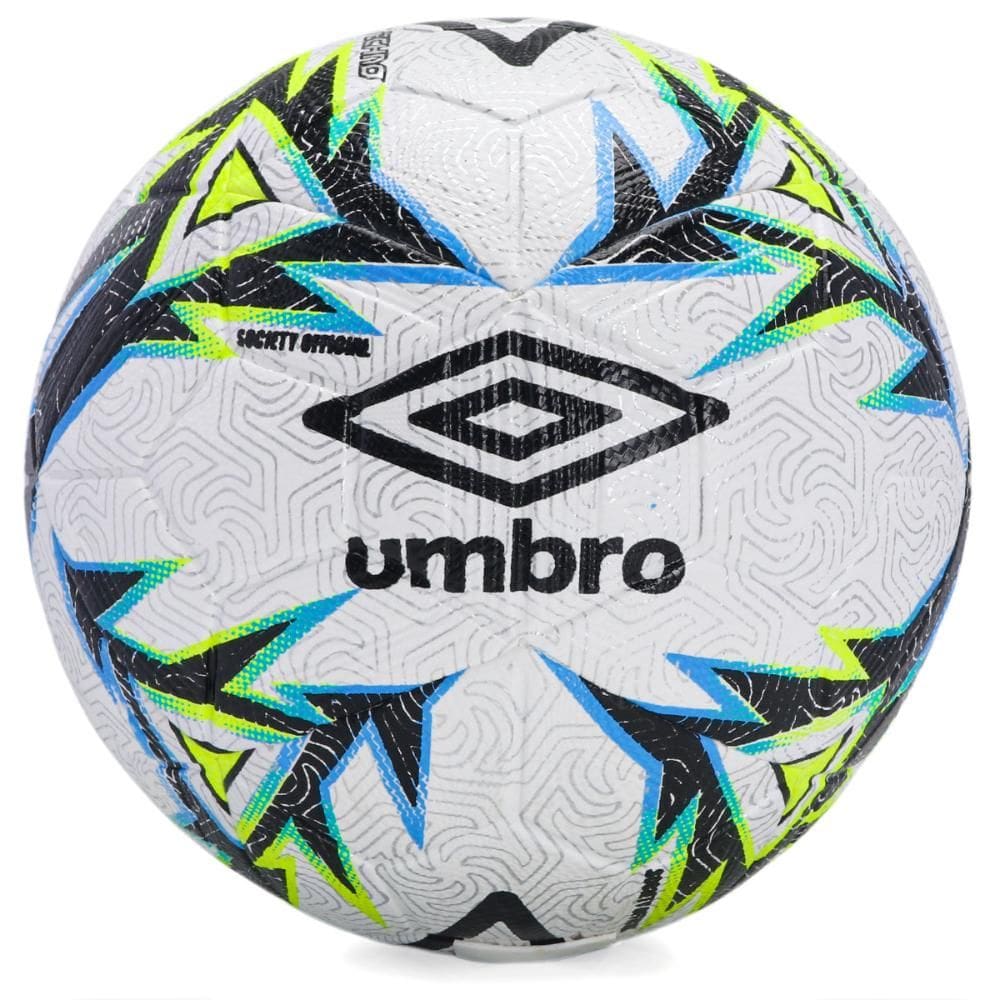 Bola de Futebol Society Umbro Techno Branco Preto Limão e Azul