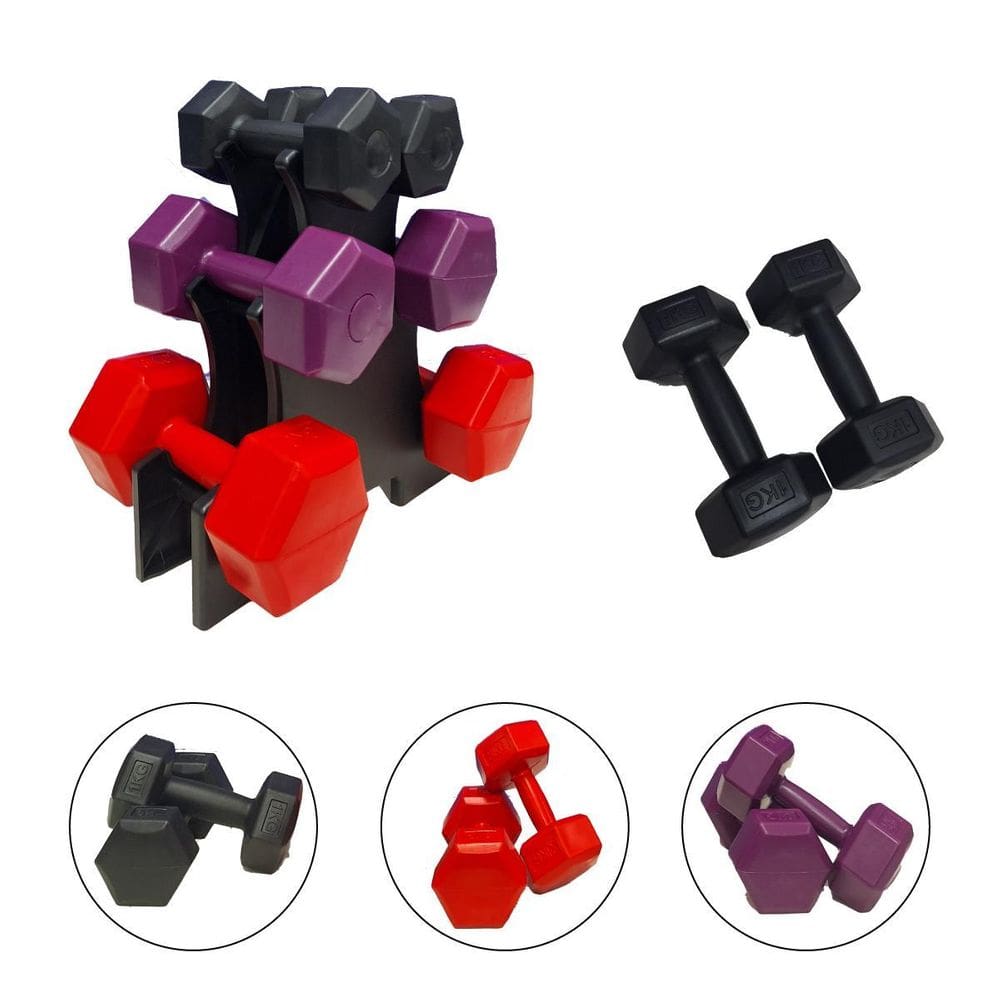 Kit Halteres Plástico 1Kg A 3Kg Suporte Musculação Academia