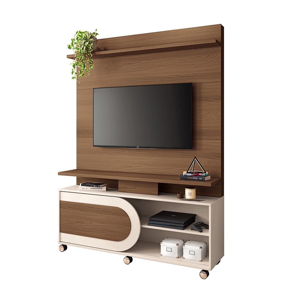 Estante de TV 55 Pol 136cm Nami Castanho/Off White H01 - D`Rossi