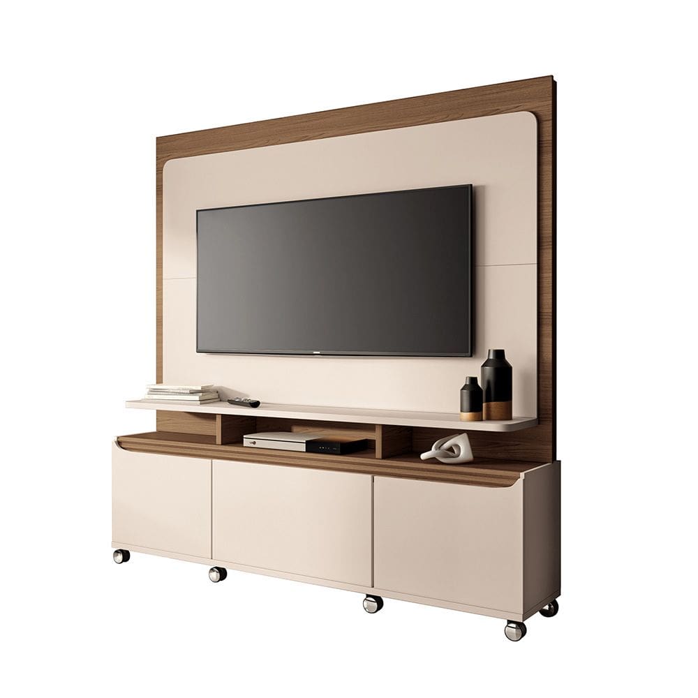 Estante de TV 70 Pol 180cm Mabel Off White/Castanho H01 - D`Rossi