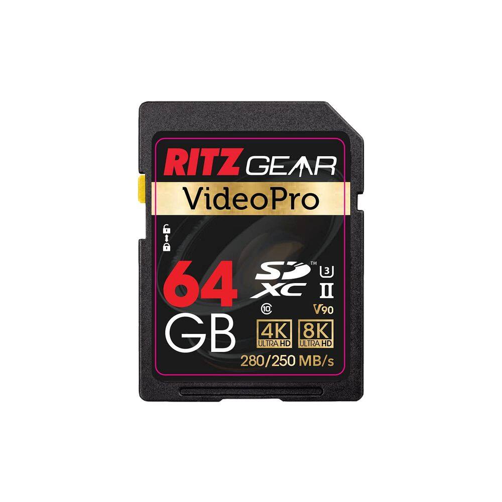 Cartão SD Ritz Gear 64GB SDXC UHS-II C10 U3 V90 de alta velocidade