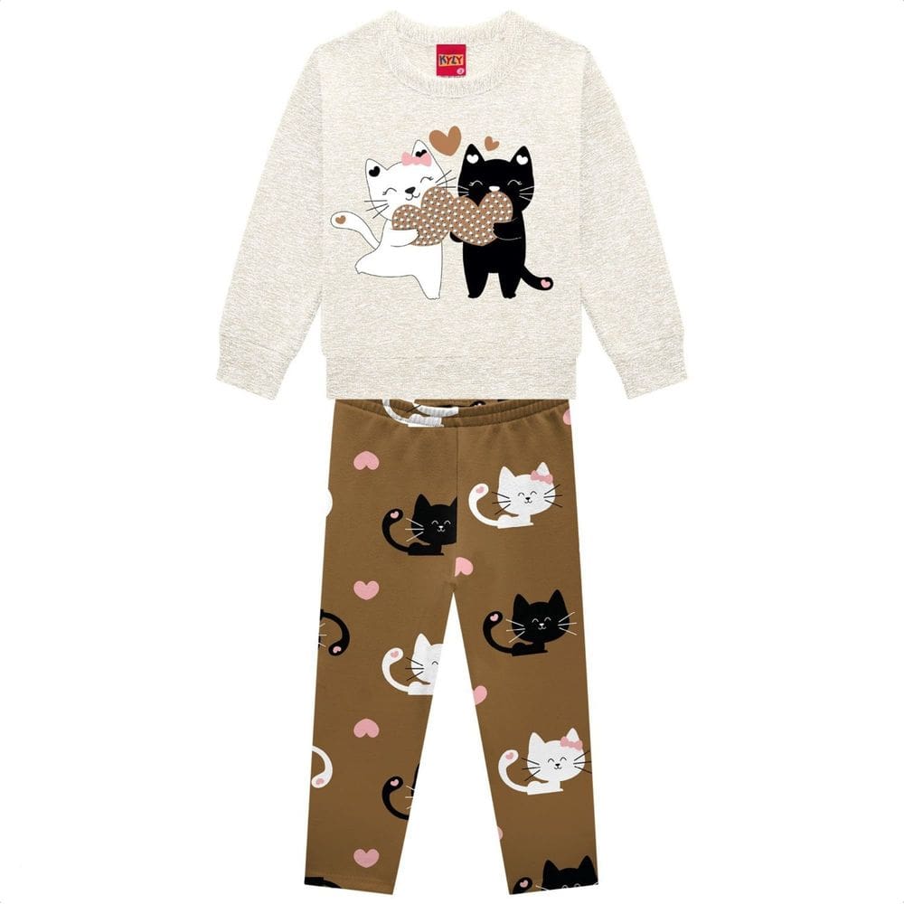 Conjunto Kyly Infantil Moletom Gelo Mescla e Legging Camurça