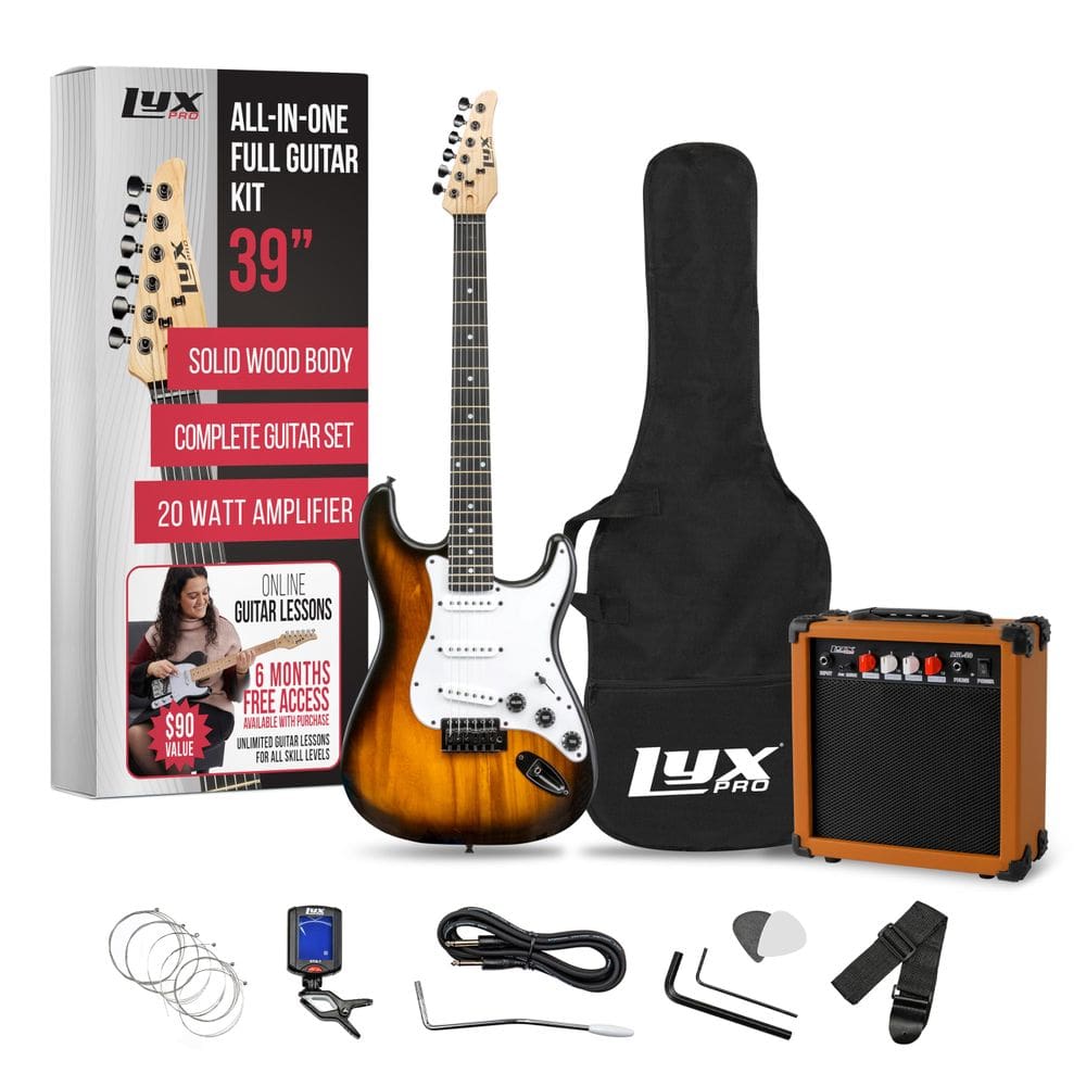 Guitarra elétrica LyxPro tamanho completo com amplificador de 20 W e acessórios